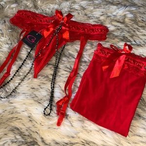 Red Thong Garter with Chains and Stockings